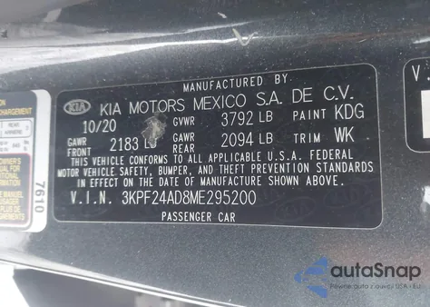 2021 Kia Forte Lxs from USA, damaged, VIN 3KPF24AD8ME295200